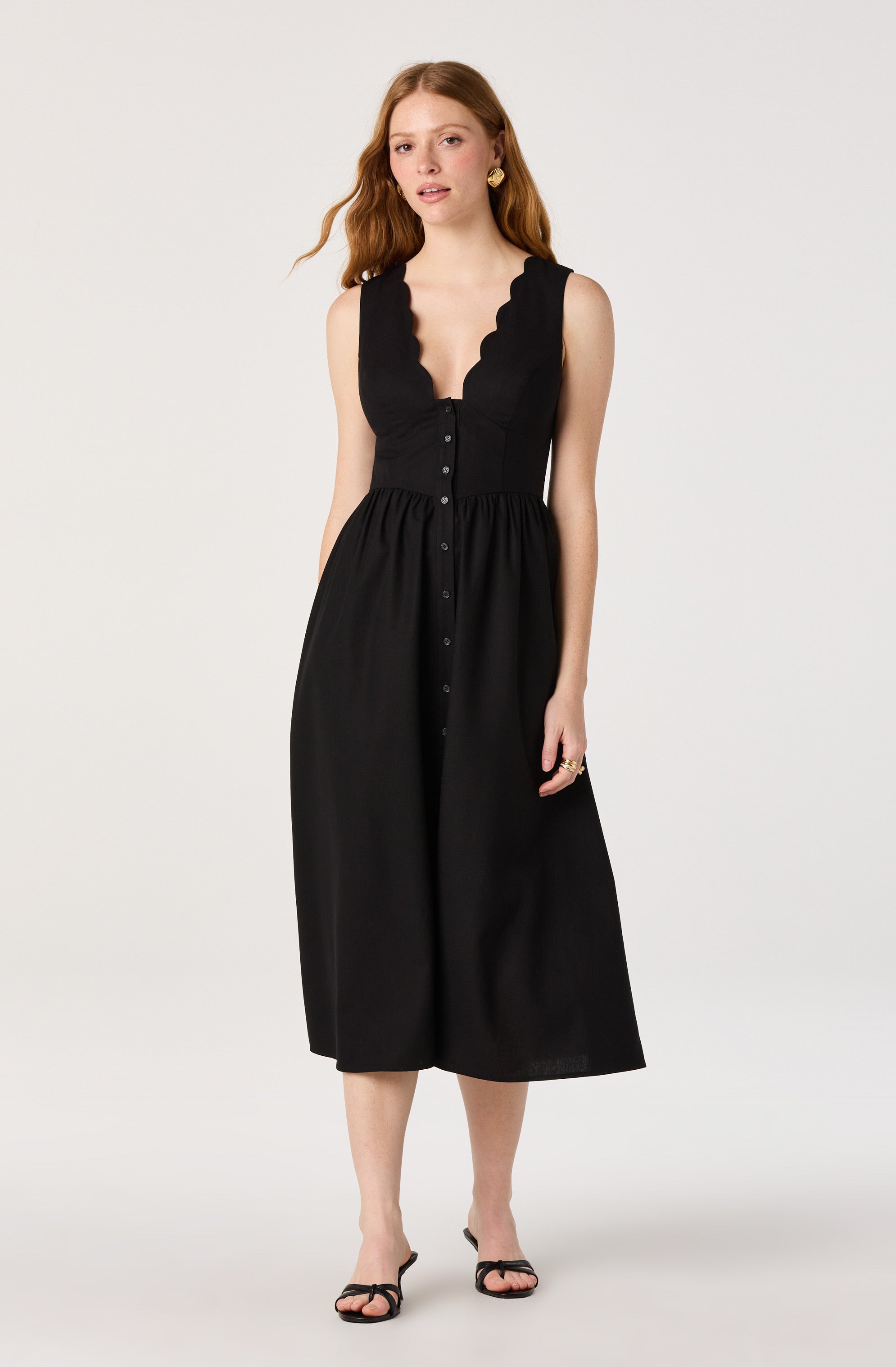 Cory V-Neck Button-Front Midi Dress