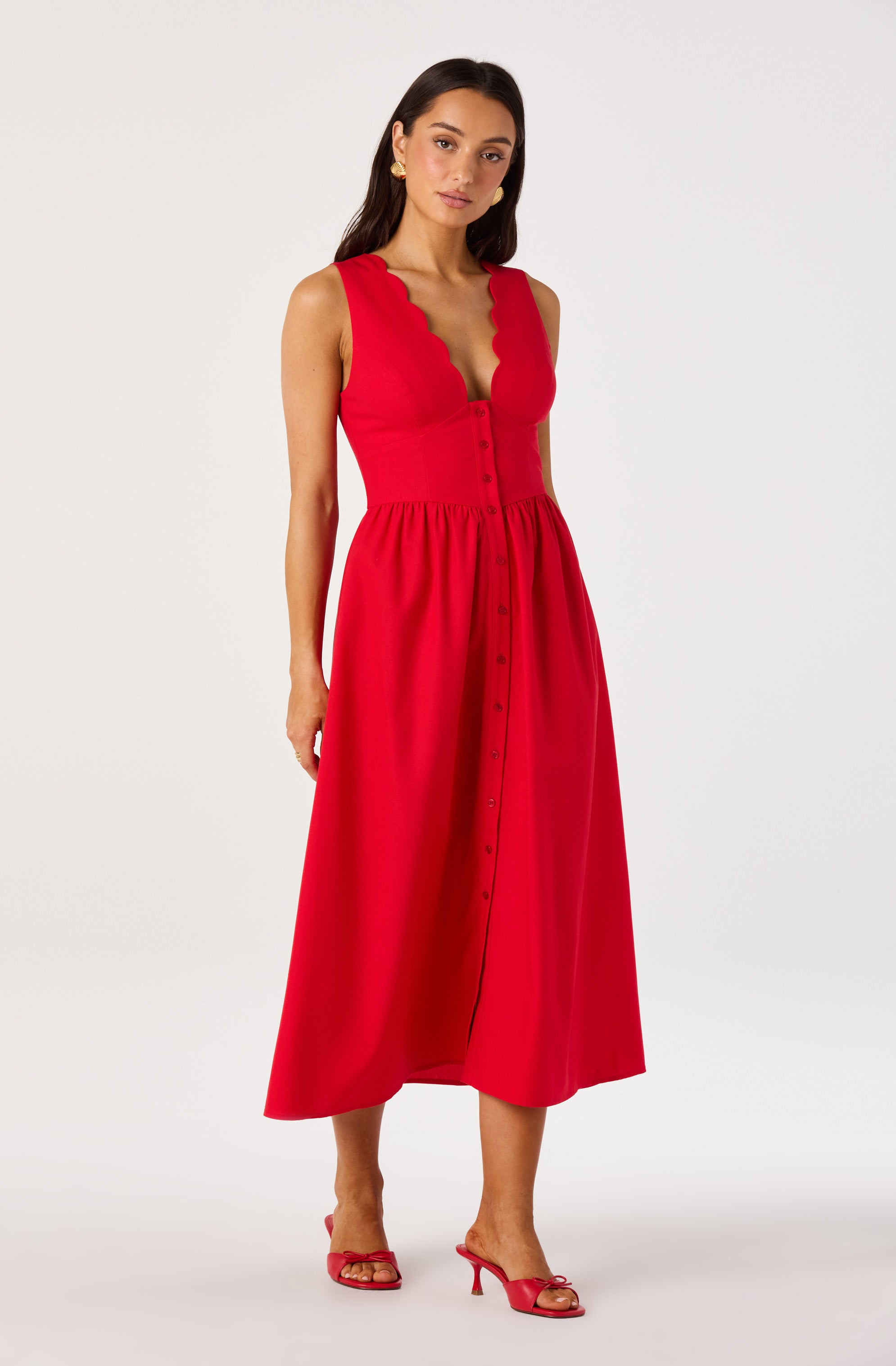 Cory V-Neck Button-Front Midi Dress