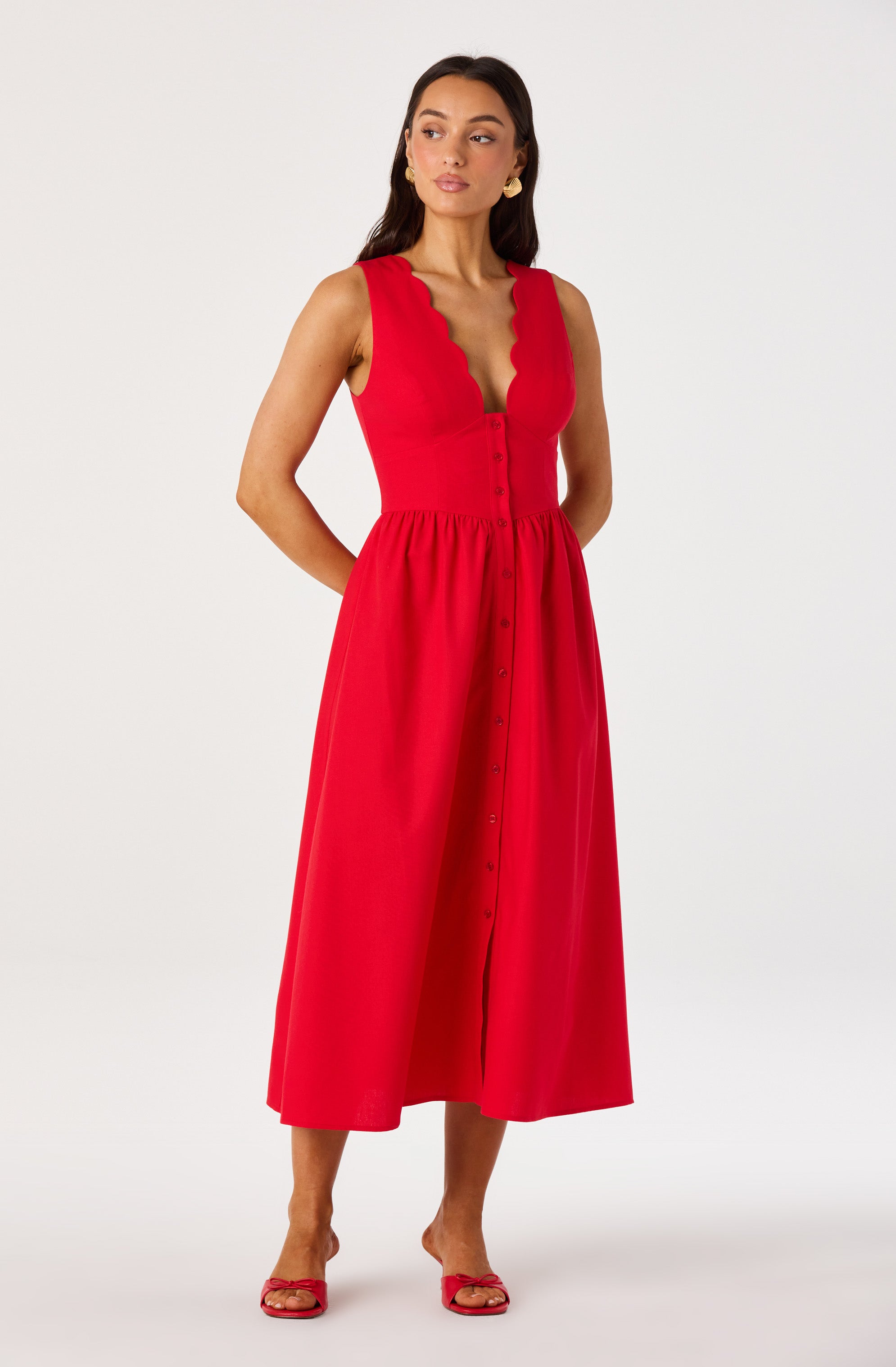 Cory V-Neck Button-Front Midi Dress