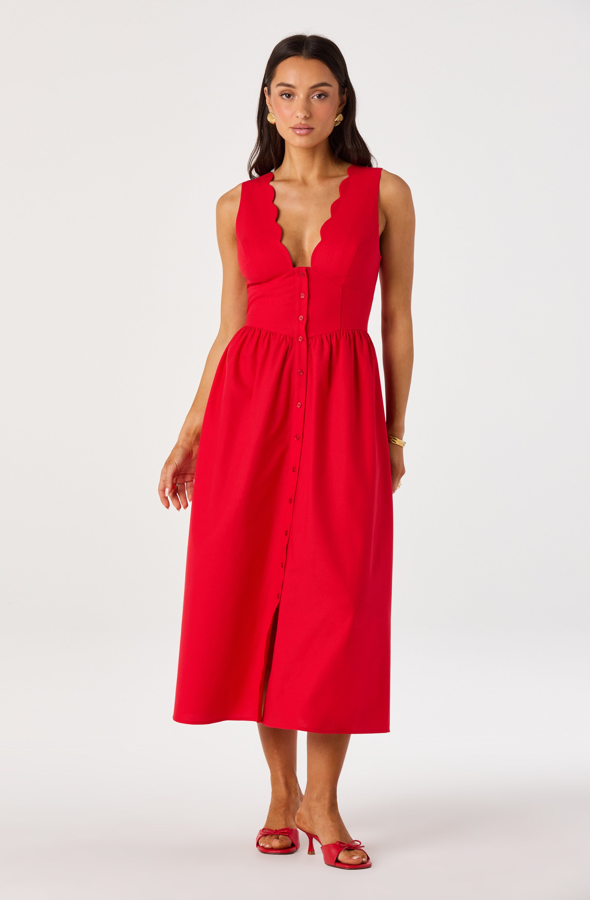 Cory V-Neck Button-Front Midi Dress