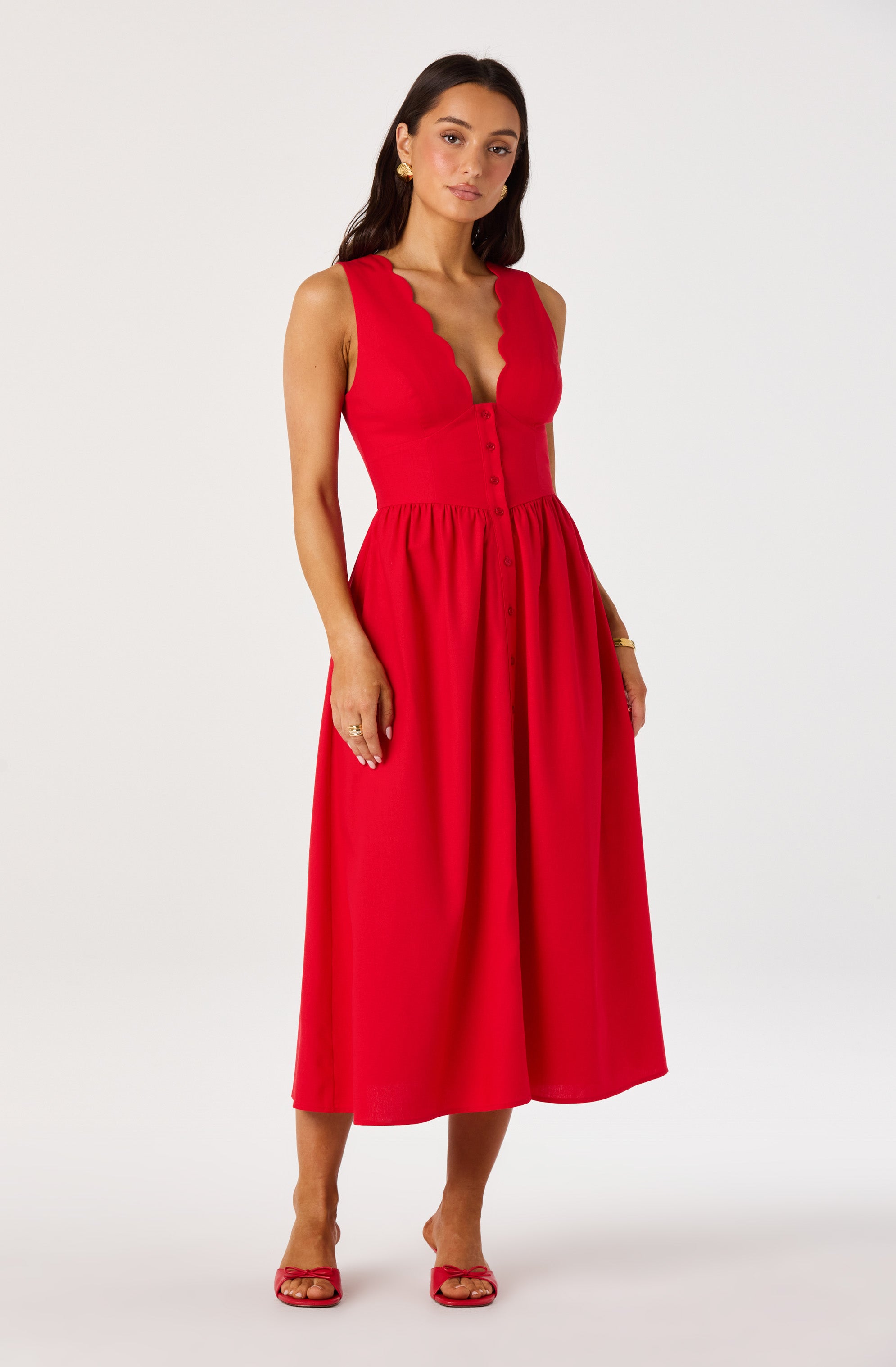 Cory V-Neck Button-Front Midi Dress
