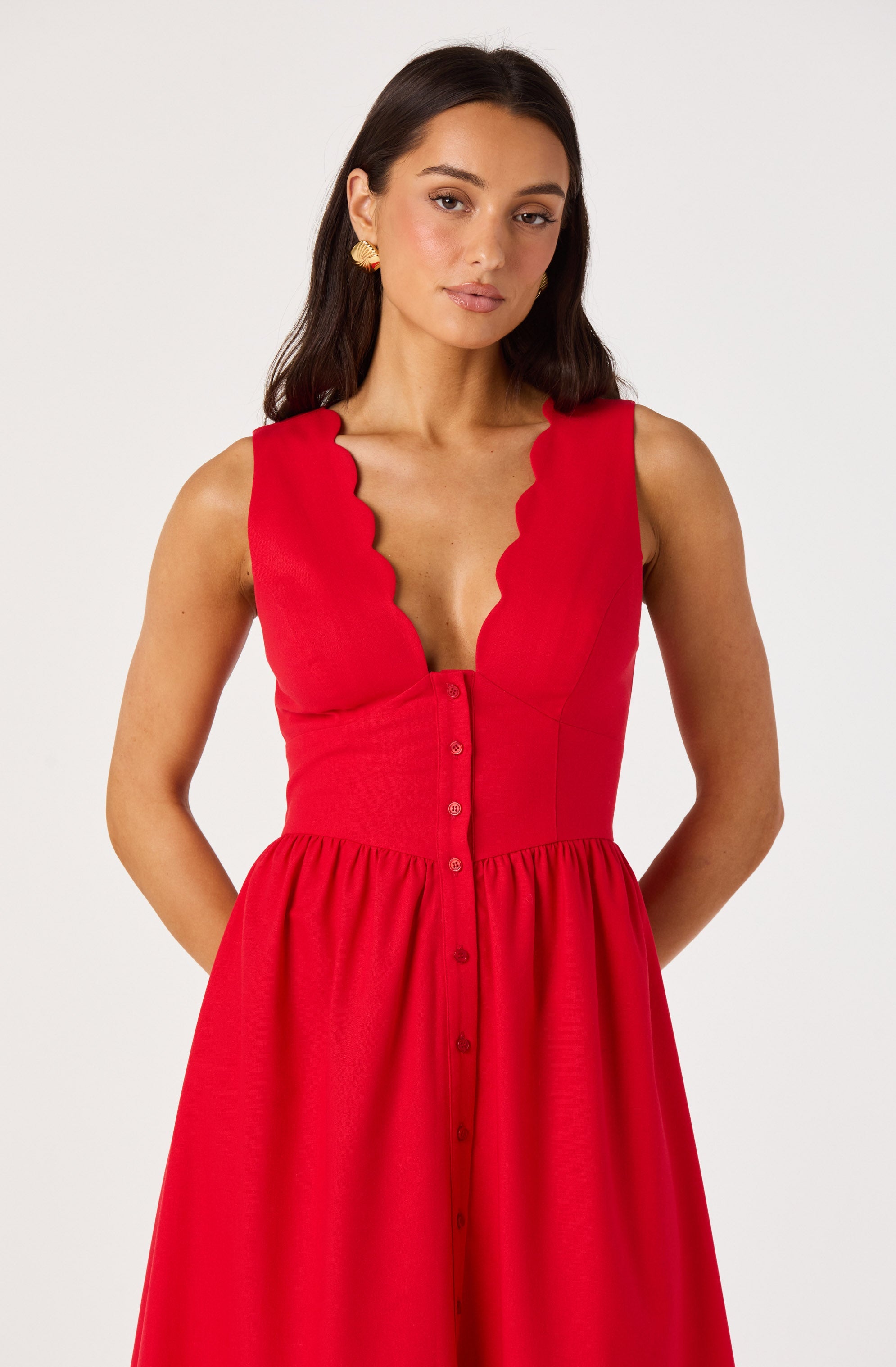 Cory V-Neck Button-Front Midi Dress