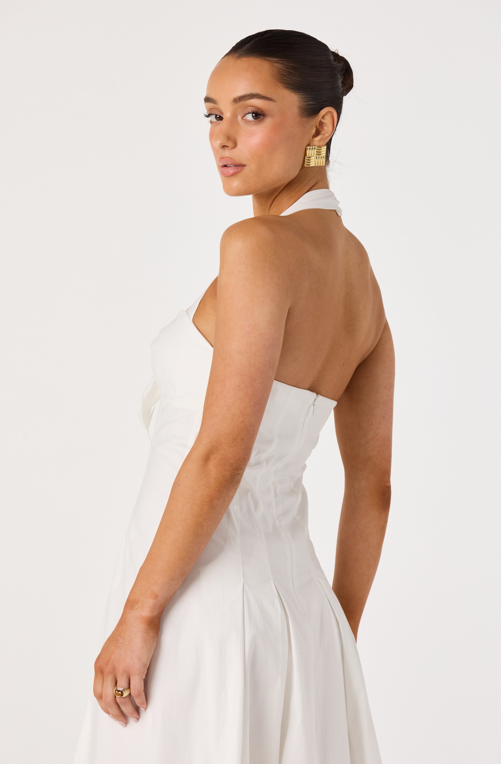 Janae Pleated Halter Midi Dress