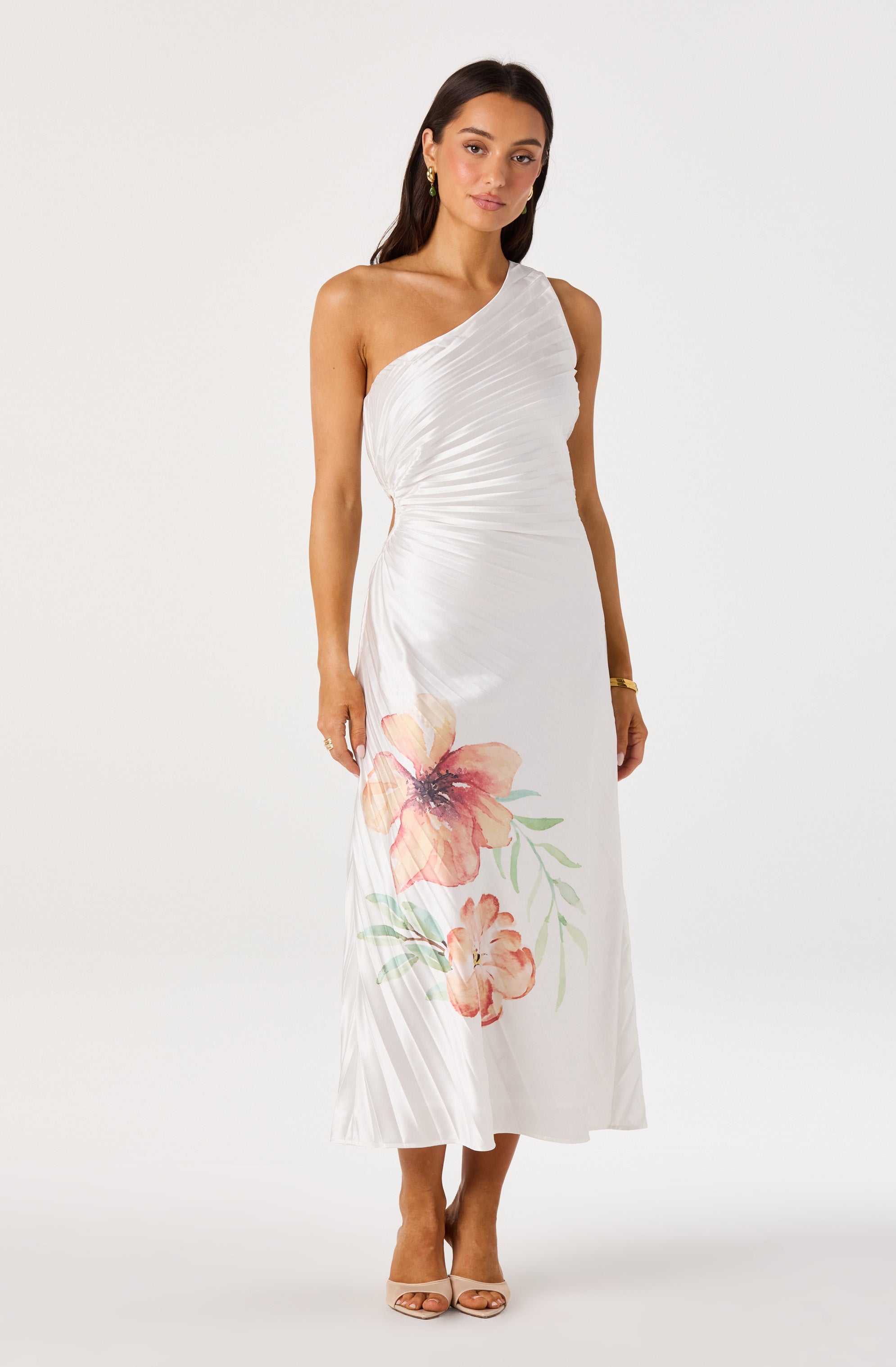 Cameron Floral One-Shoulder Midi Dress