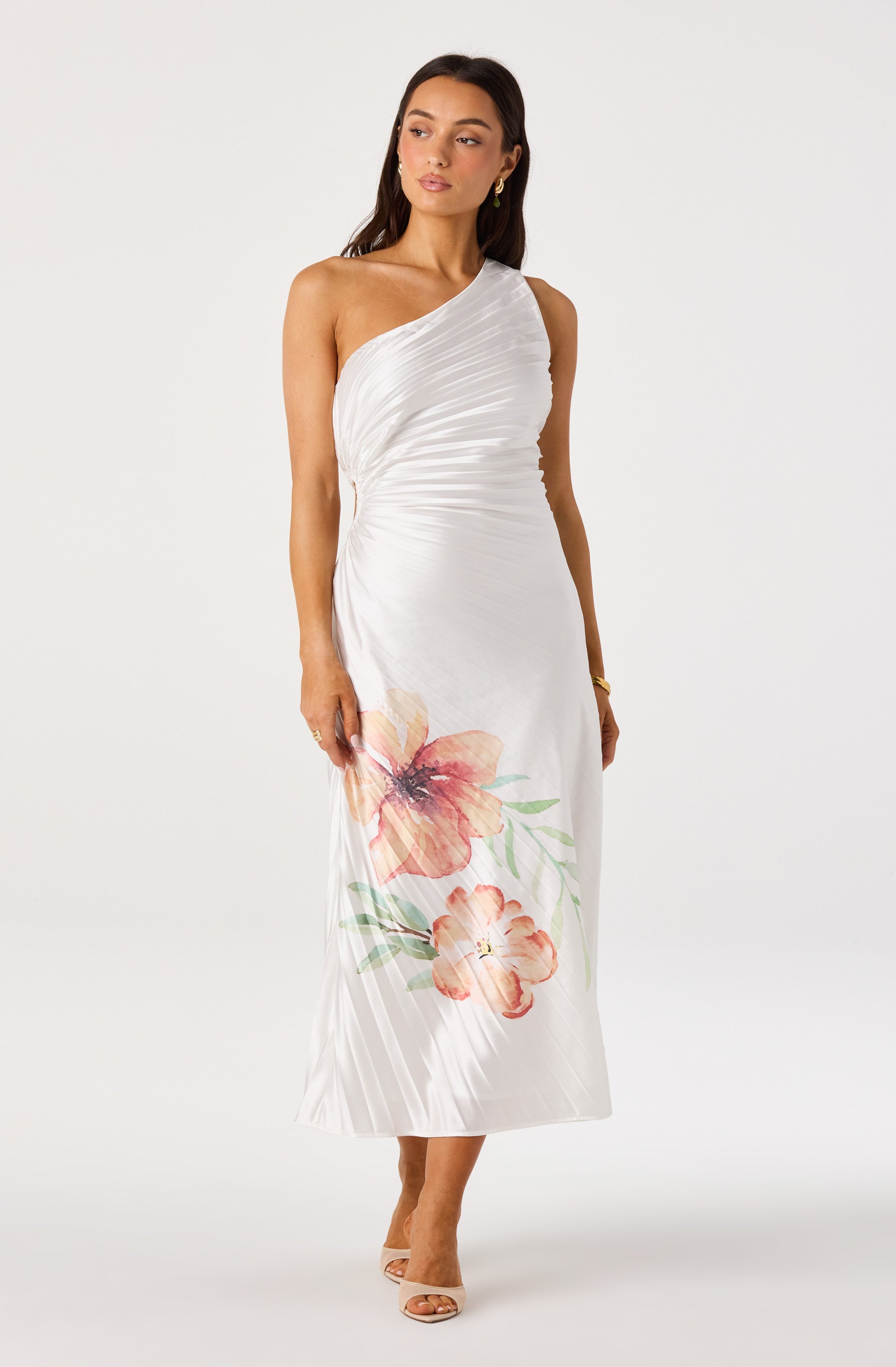 Cameron Floral One-Shoulder Midi Dress