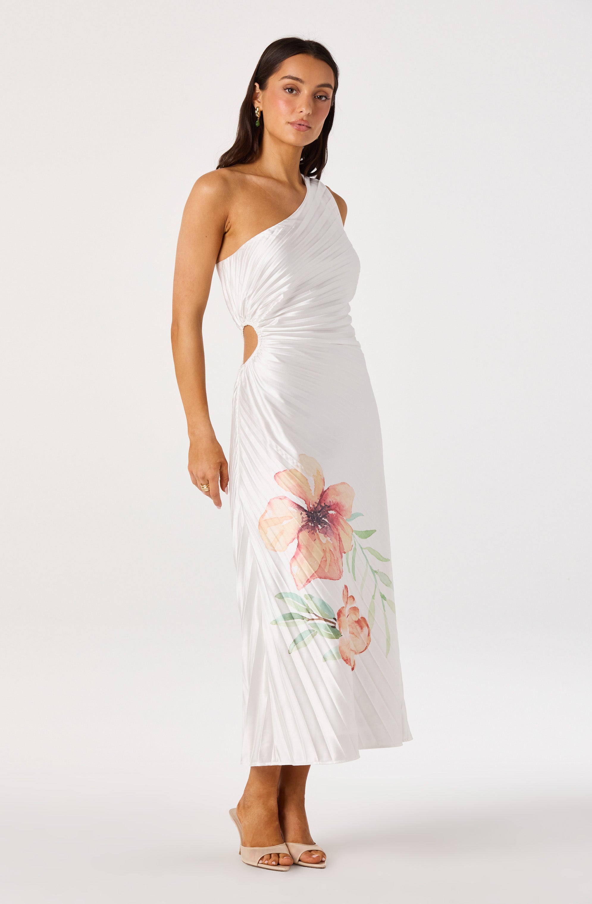 Cameron Floral One-Shoulder Midi Dress