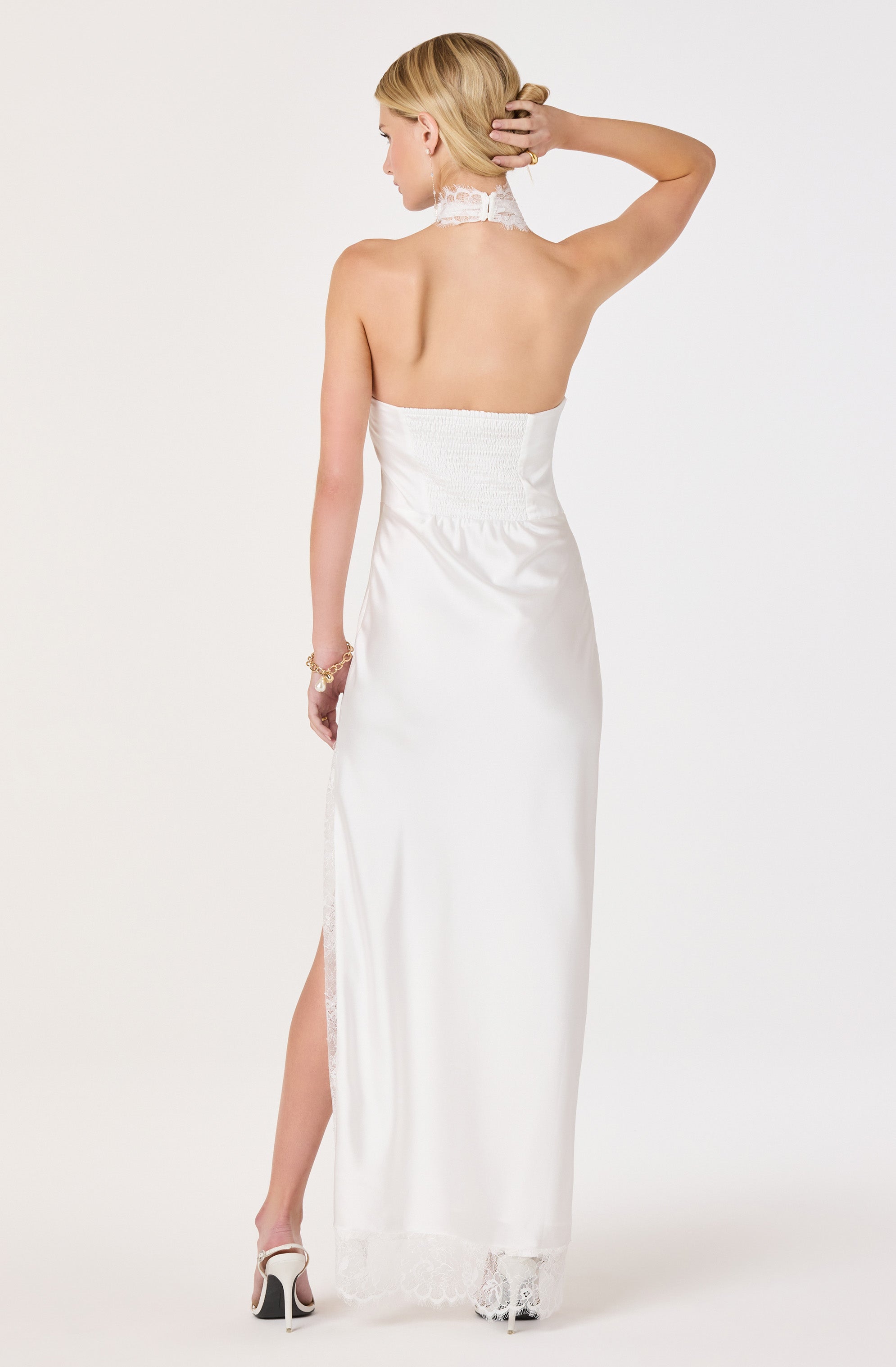 Cristell Lace Halter Criss-Cross Maxi Dress