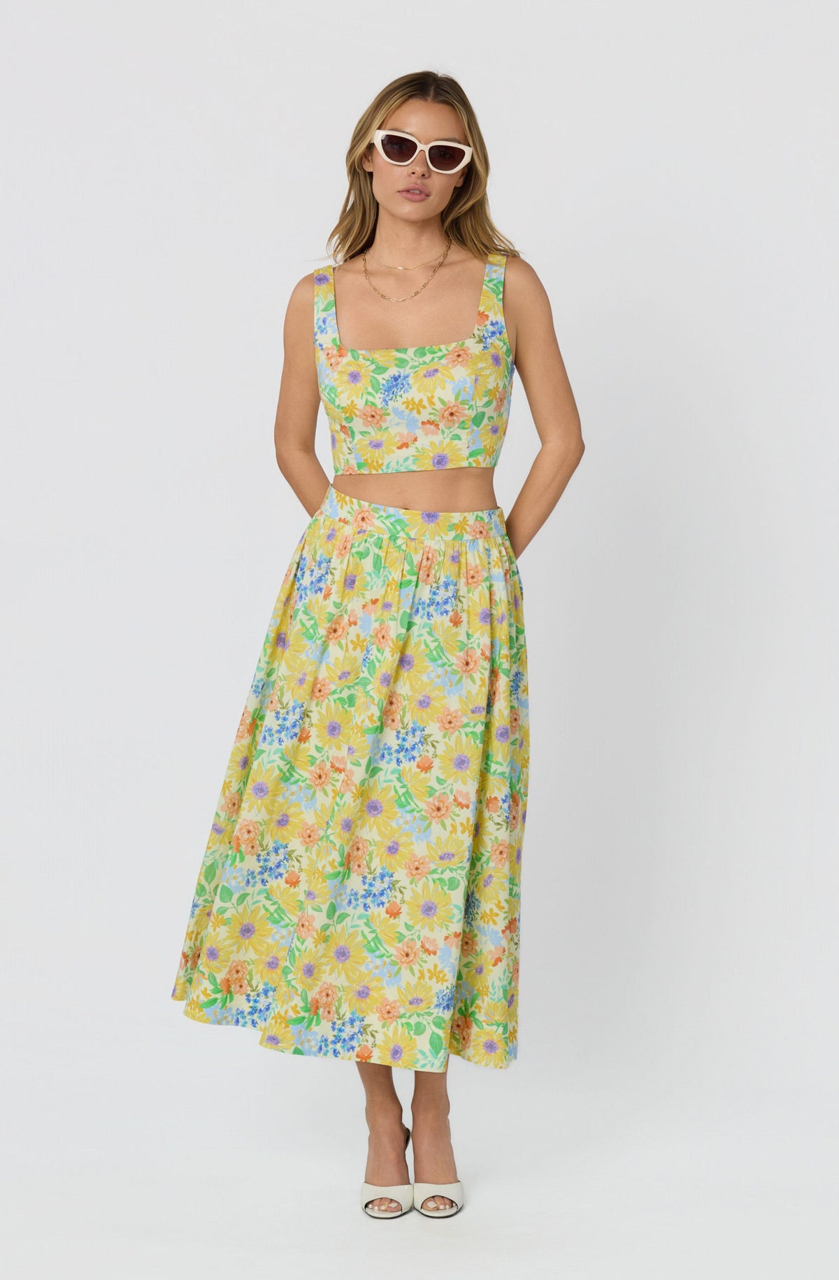 Jolie Floral Gathered Midi Skirt