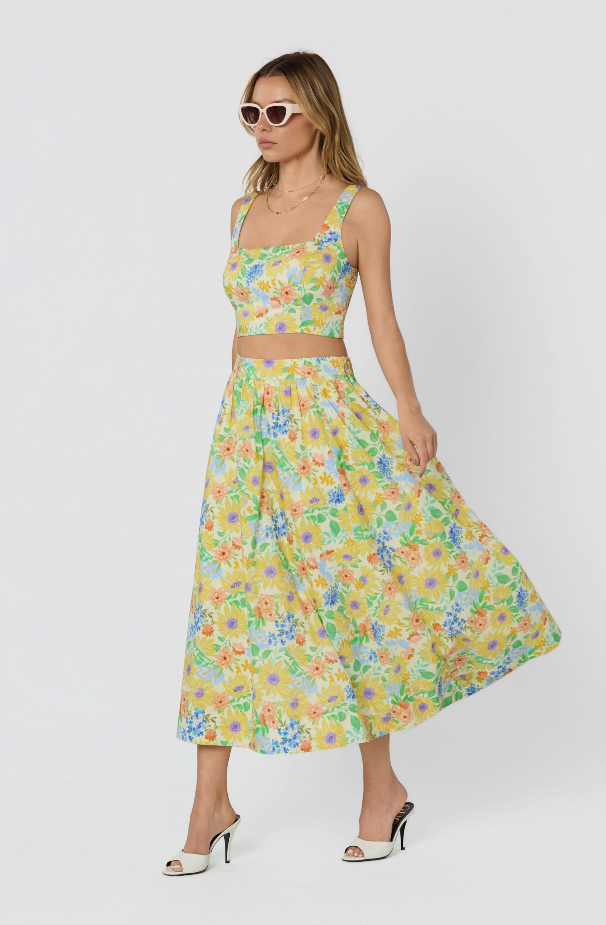 Jolie Floral Gathered Midi Skirt