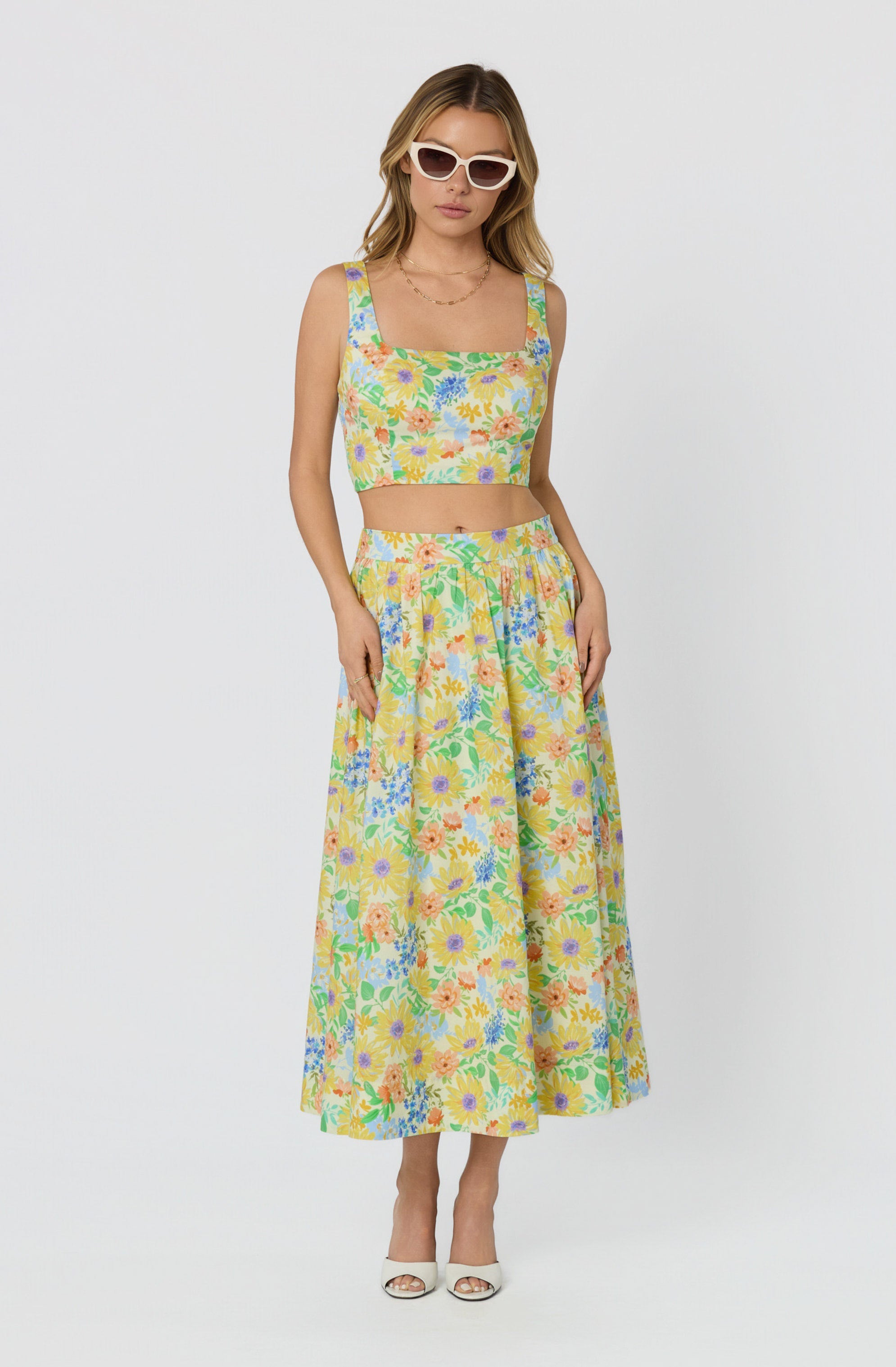 Jolie Floral Gathered Midi Skirt