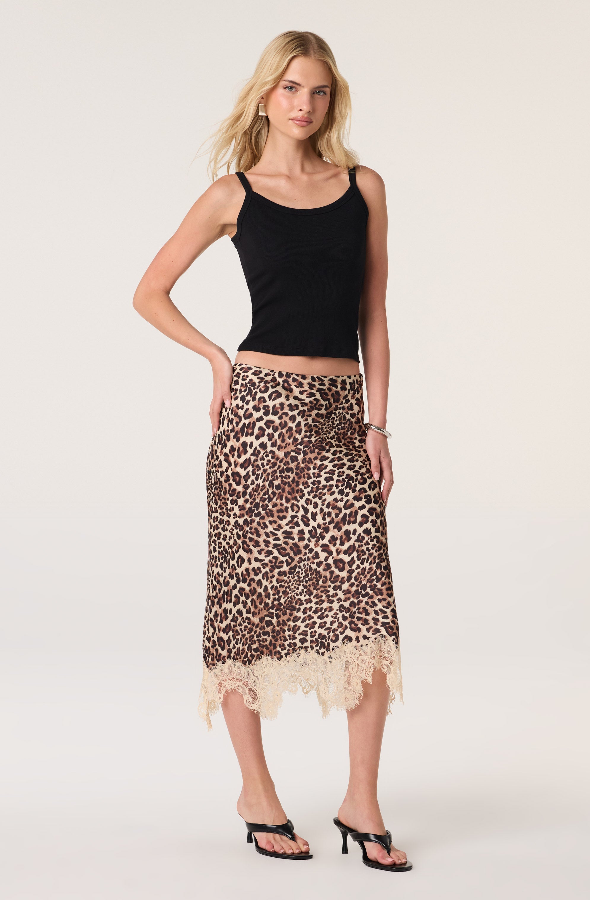 Eilinna Lace Hem Satin Midi Skirt