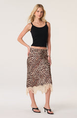 Eilinna Lace Hem Satin Midi Skirt