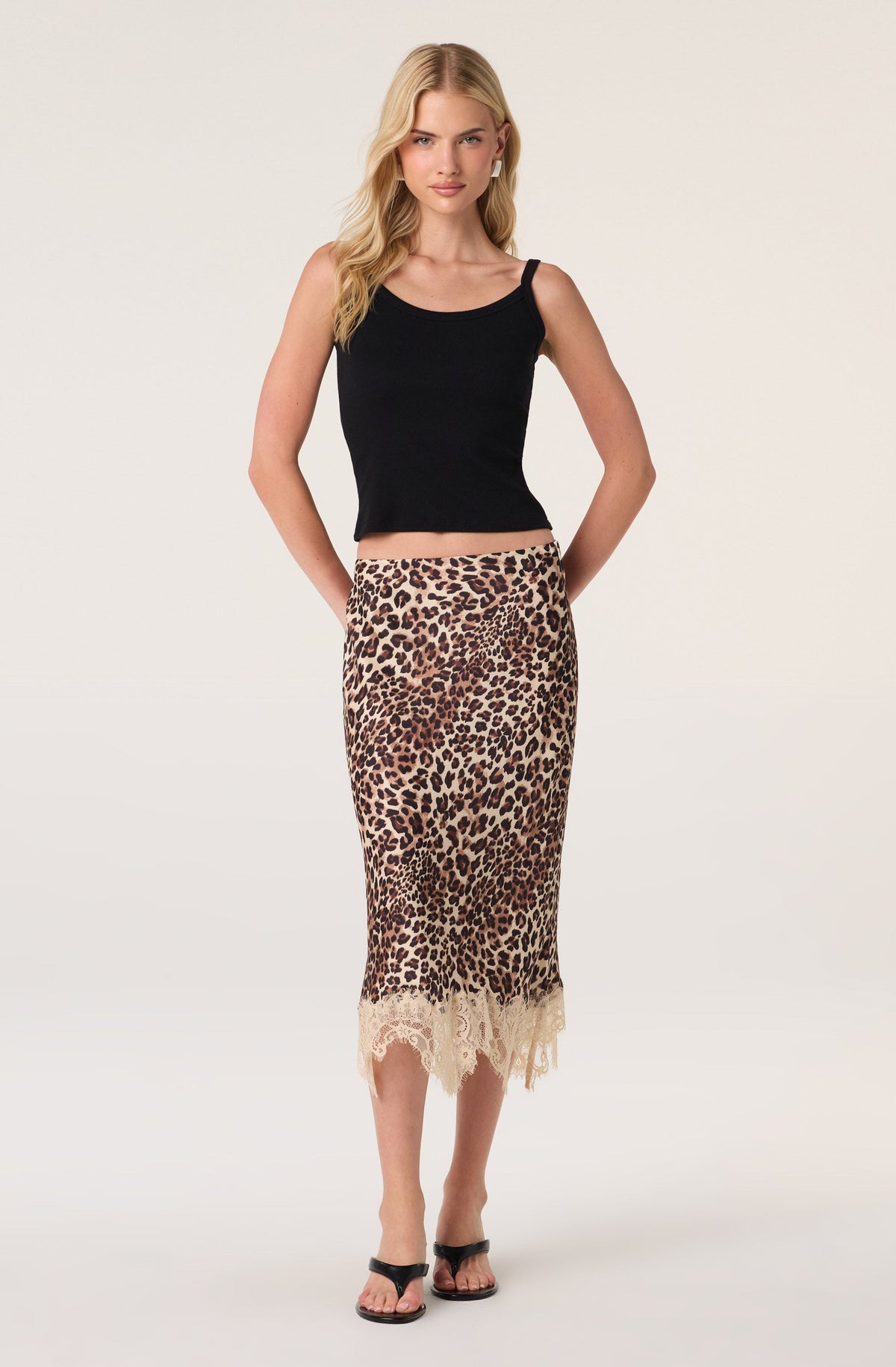 Eilinna Lace Hem Satin Midi Skirt