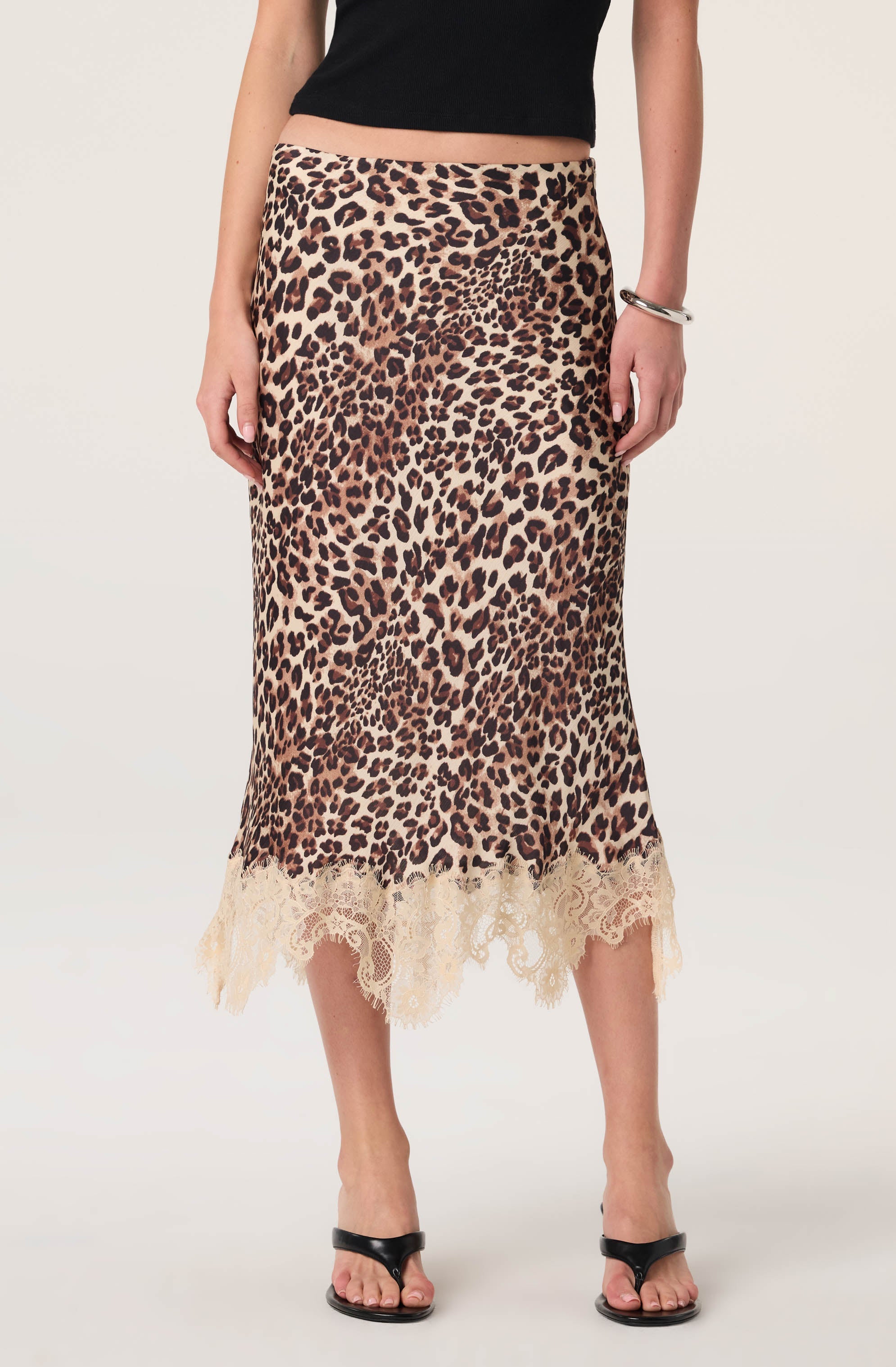 Eilinna Lace Hem Satin Midi Skirt