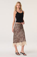 Eilinna Lace Hem Satin Midi Skirt
