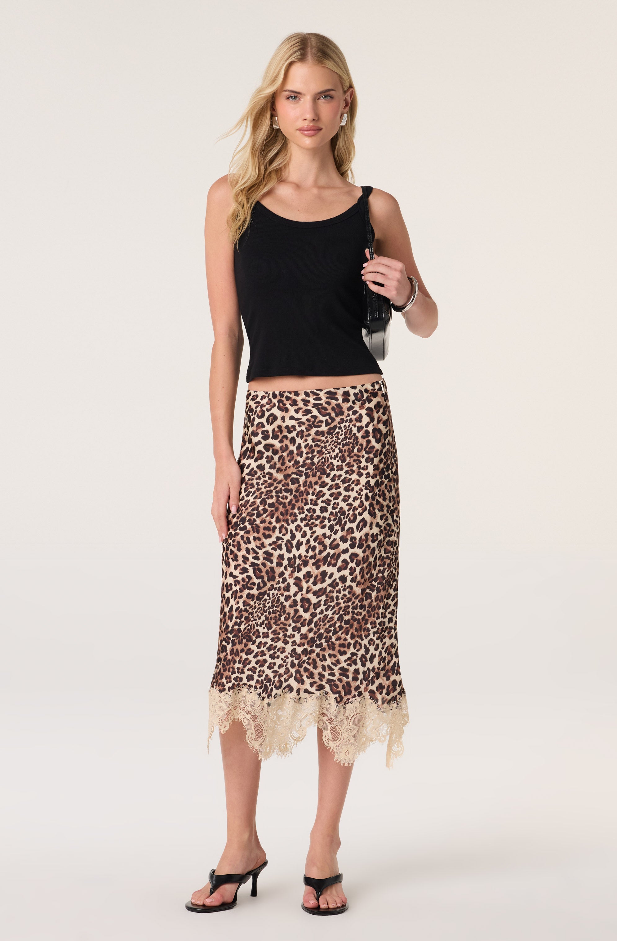 Eilinna Lace Hem Satin Midi Skirt