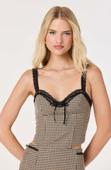 Gingham Lace Trim Bustier Top