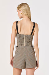 Gingham Lace Trim Bustier Top
