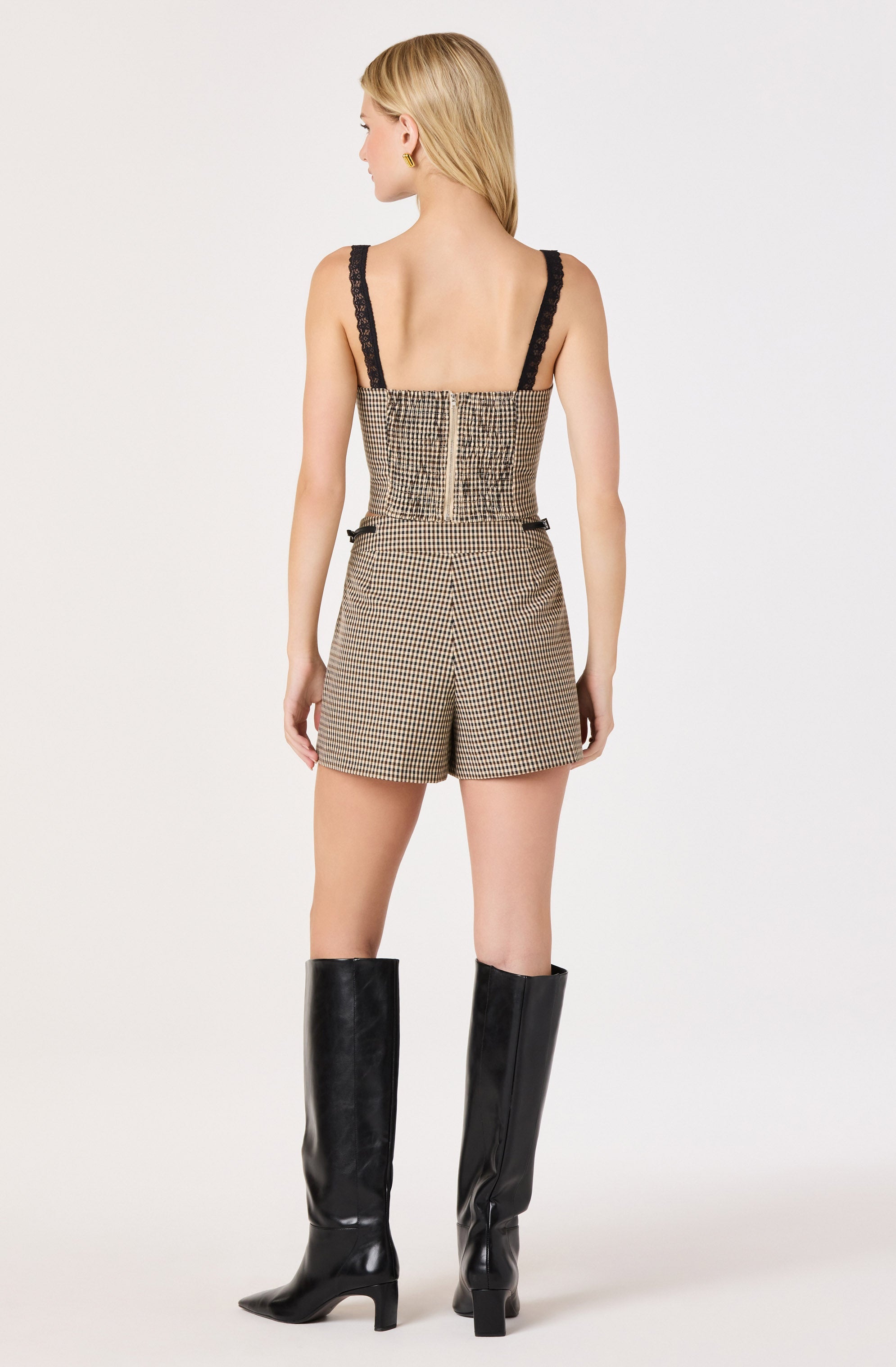 Gingham Lace Trim Bustier Top