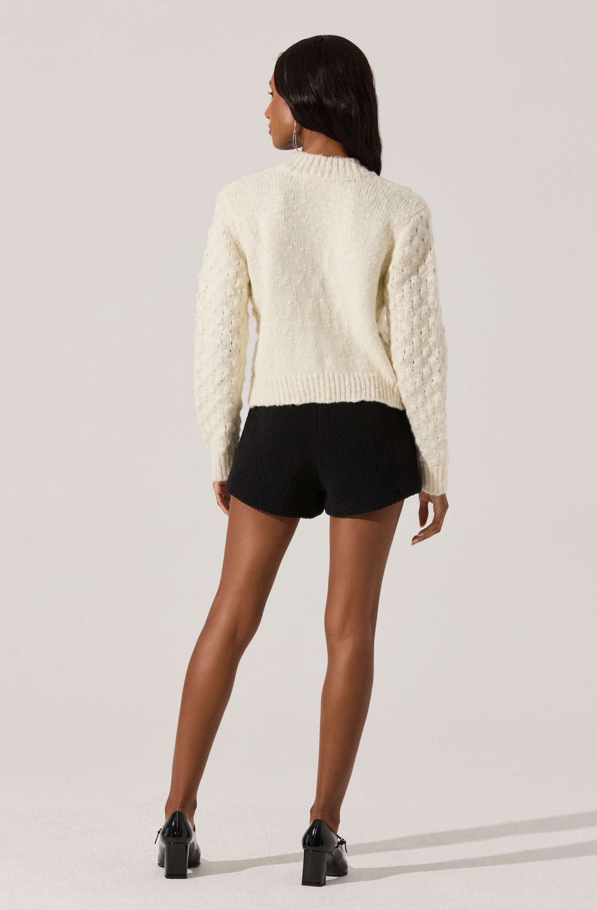 Contrasting Bow Tie Textured Cardigan