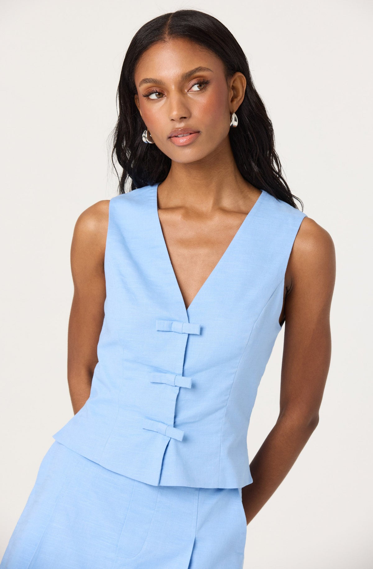 Bow front v-neck top