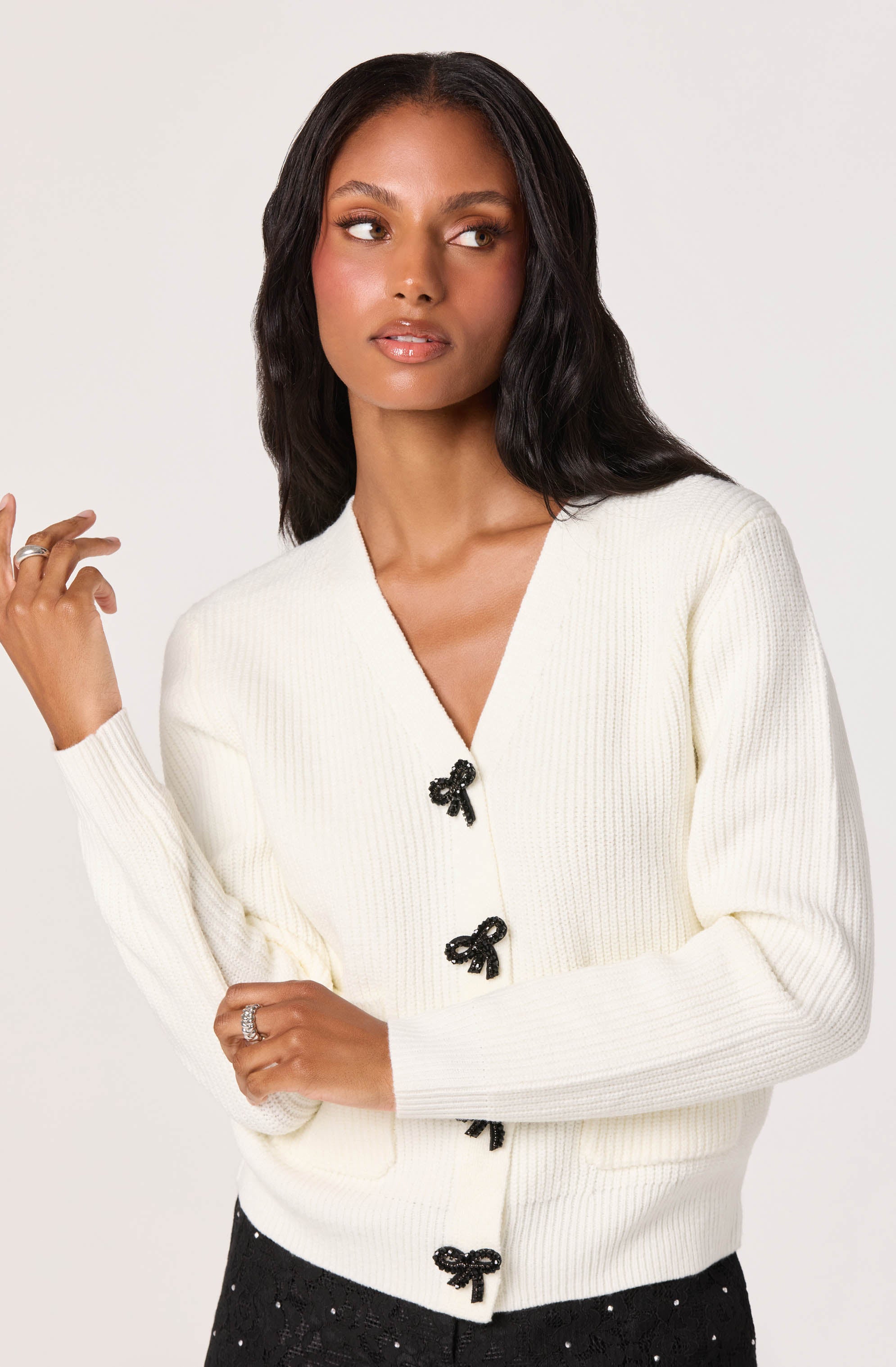 Embellished Bow Button Cardigan