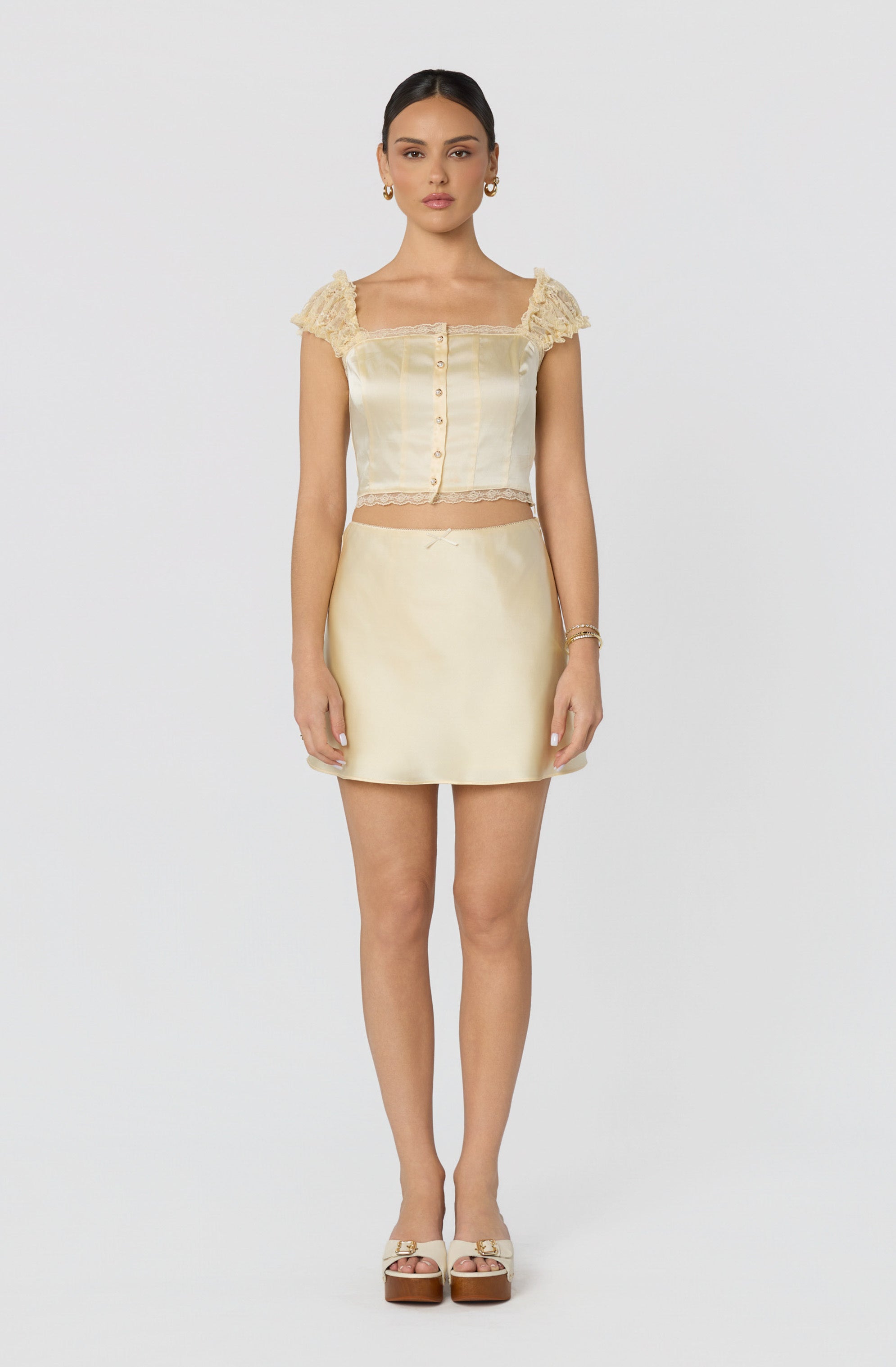 Elliana Lace Sleeve Satin Top