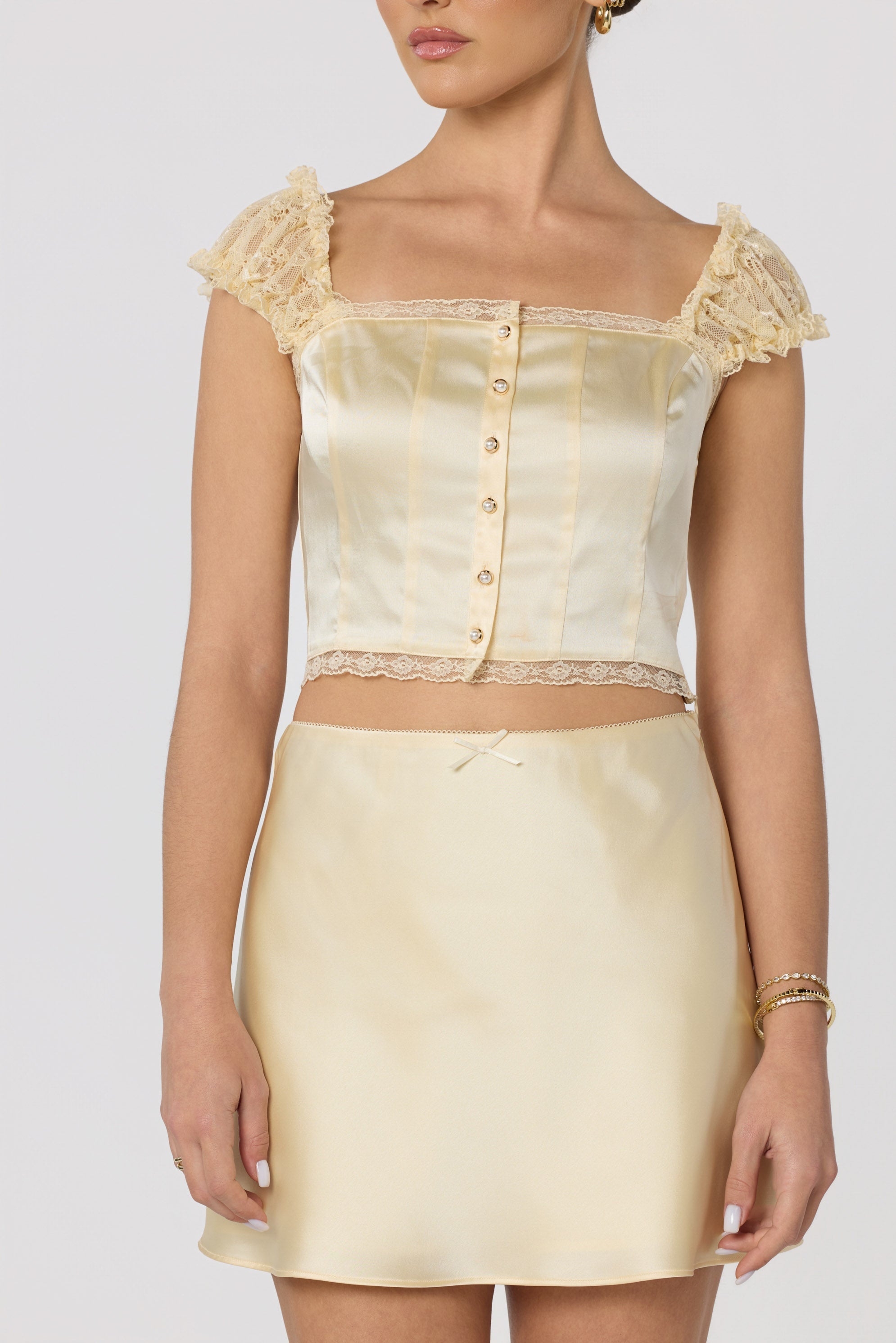 Elliana Lace Sleeve Satin Top