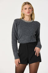 Embellished Collar Crewneck Sweater