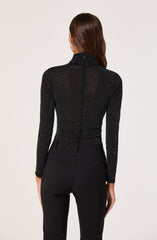 Embellished Crossover Mock Neck Top