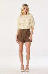 Jewel Embellished Puff Sleeve Sweater