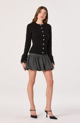 Fringe Sleeve Crewneck Cardigan