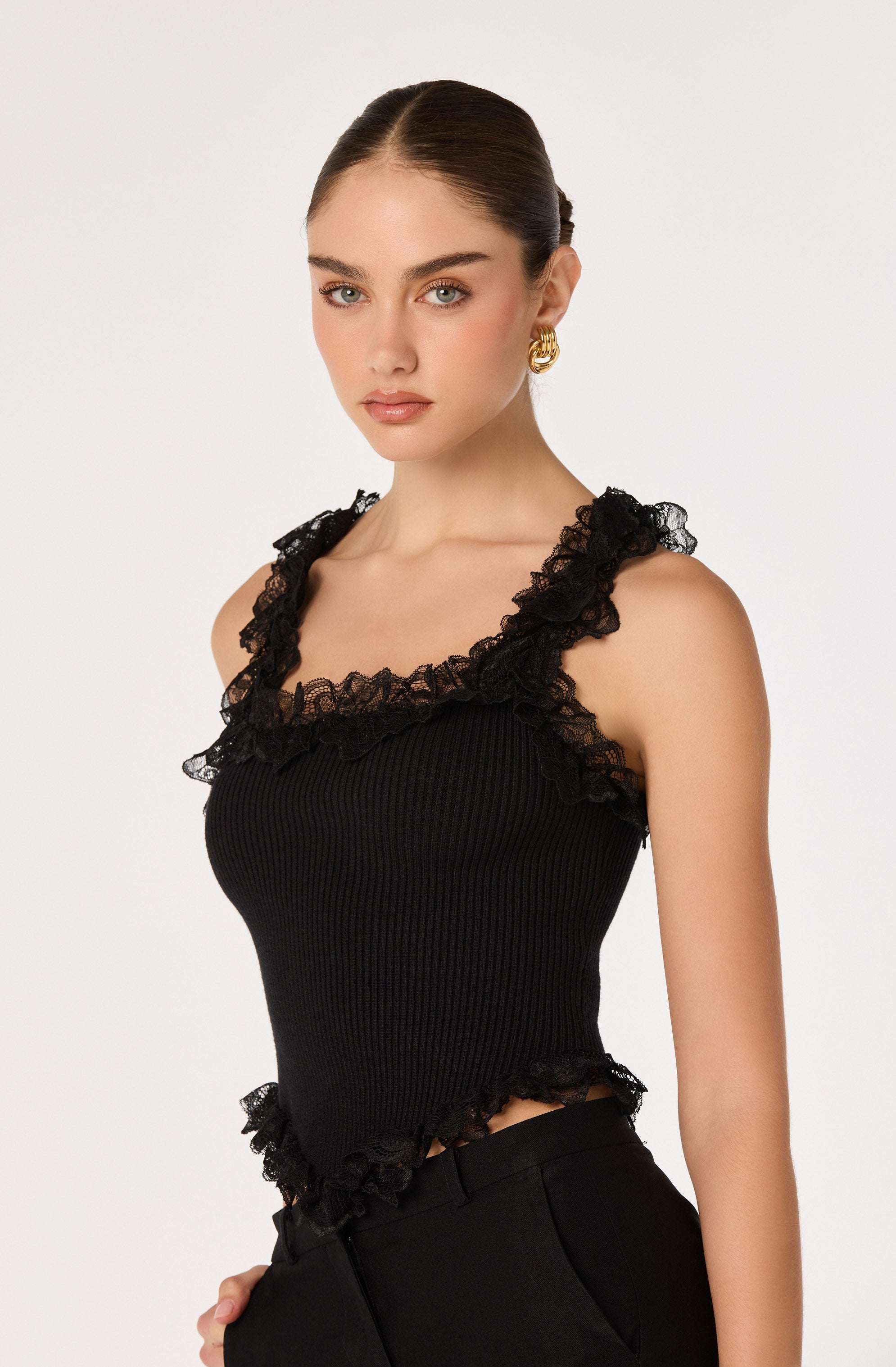 Amity Lace Trim Ribbed Crop Top