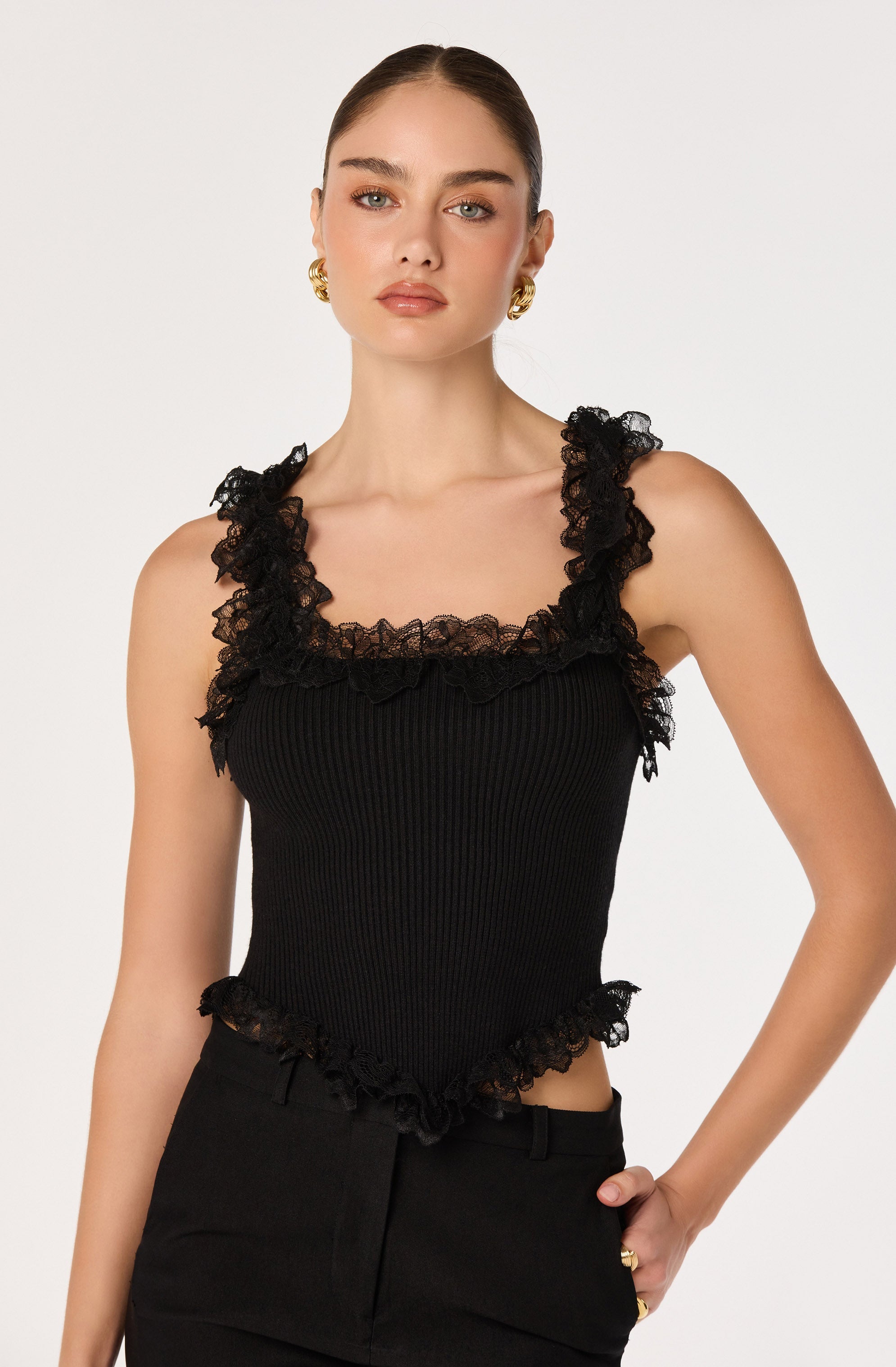Amity Lace Trim Ribbed Crop Top