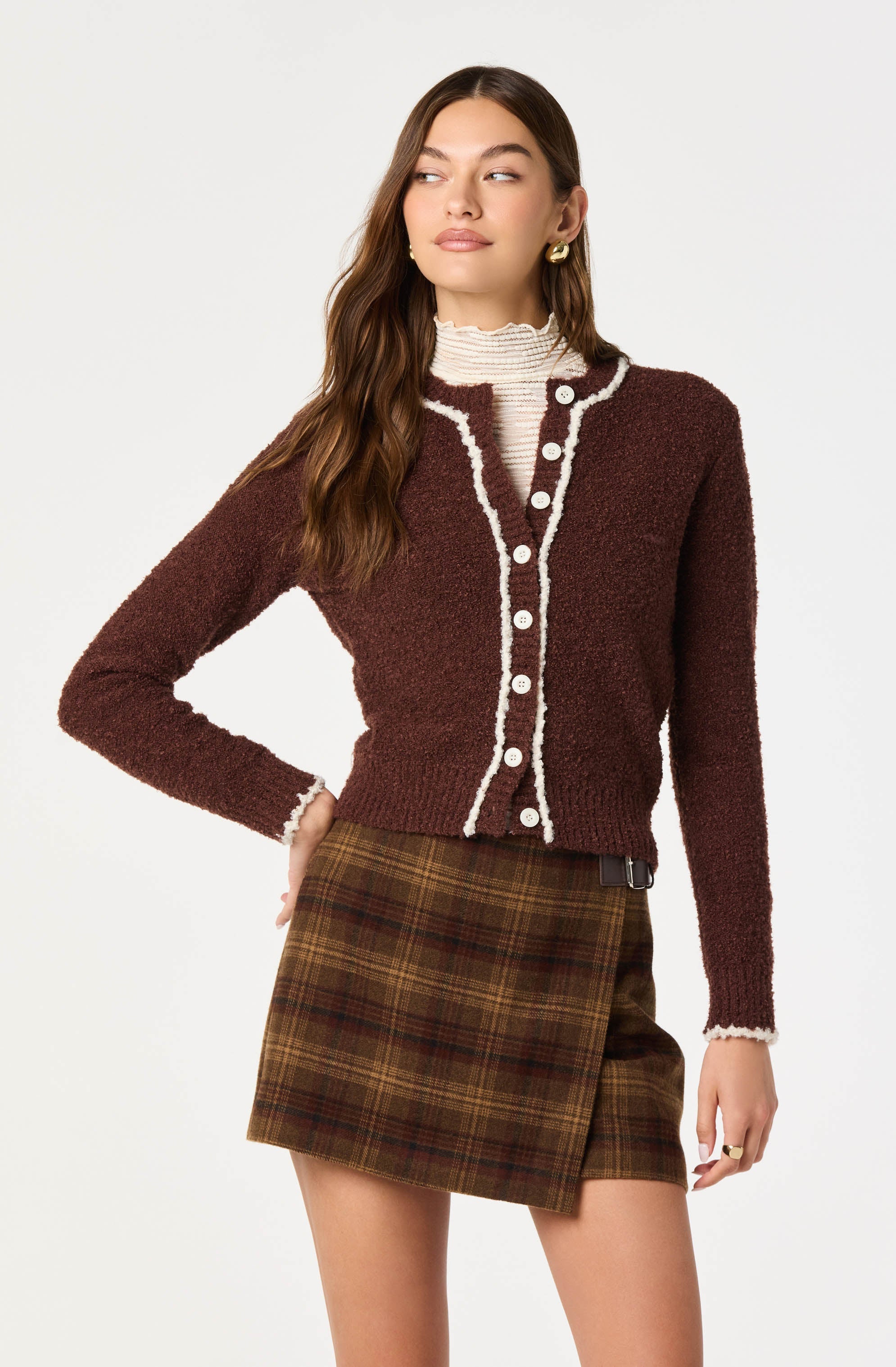 Contrast Stitch Textured Cardigan