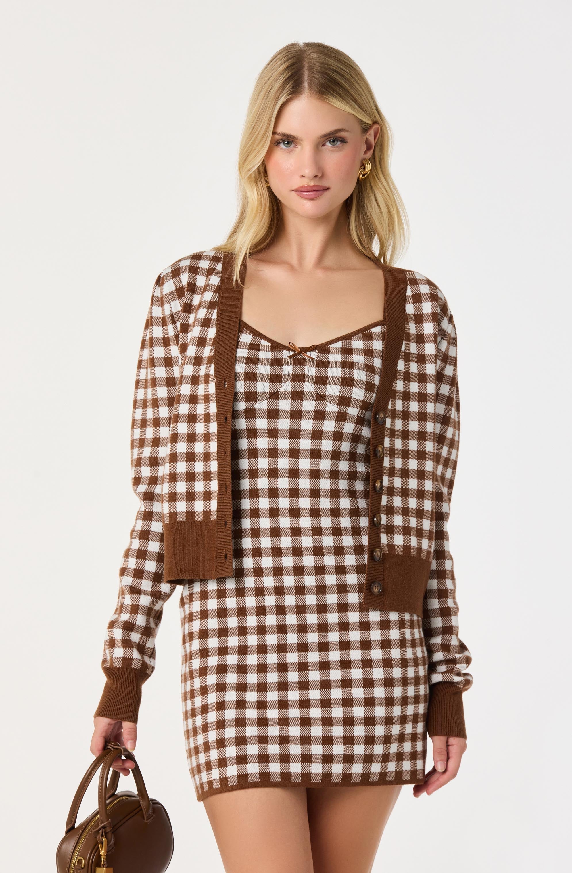 Gingham Contrast V-Neck Cardigan