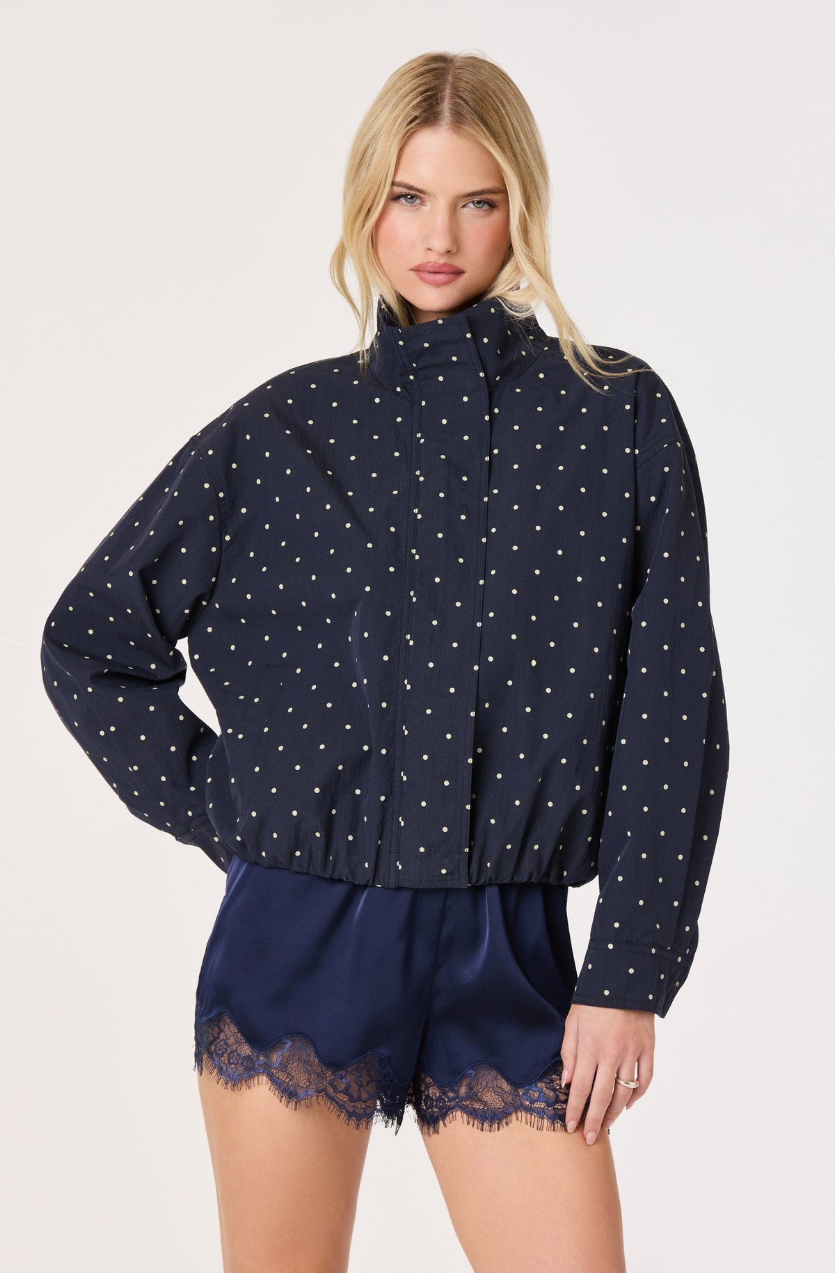 Cooper Polka Dot Funnel Neck Bomber Jacket