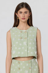 Janell Floral Applique Cropped Vest