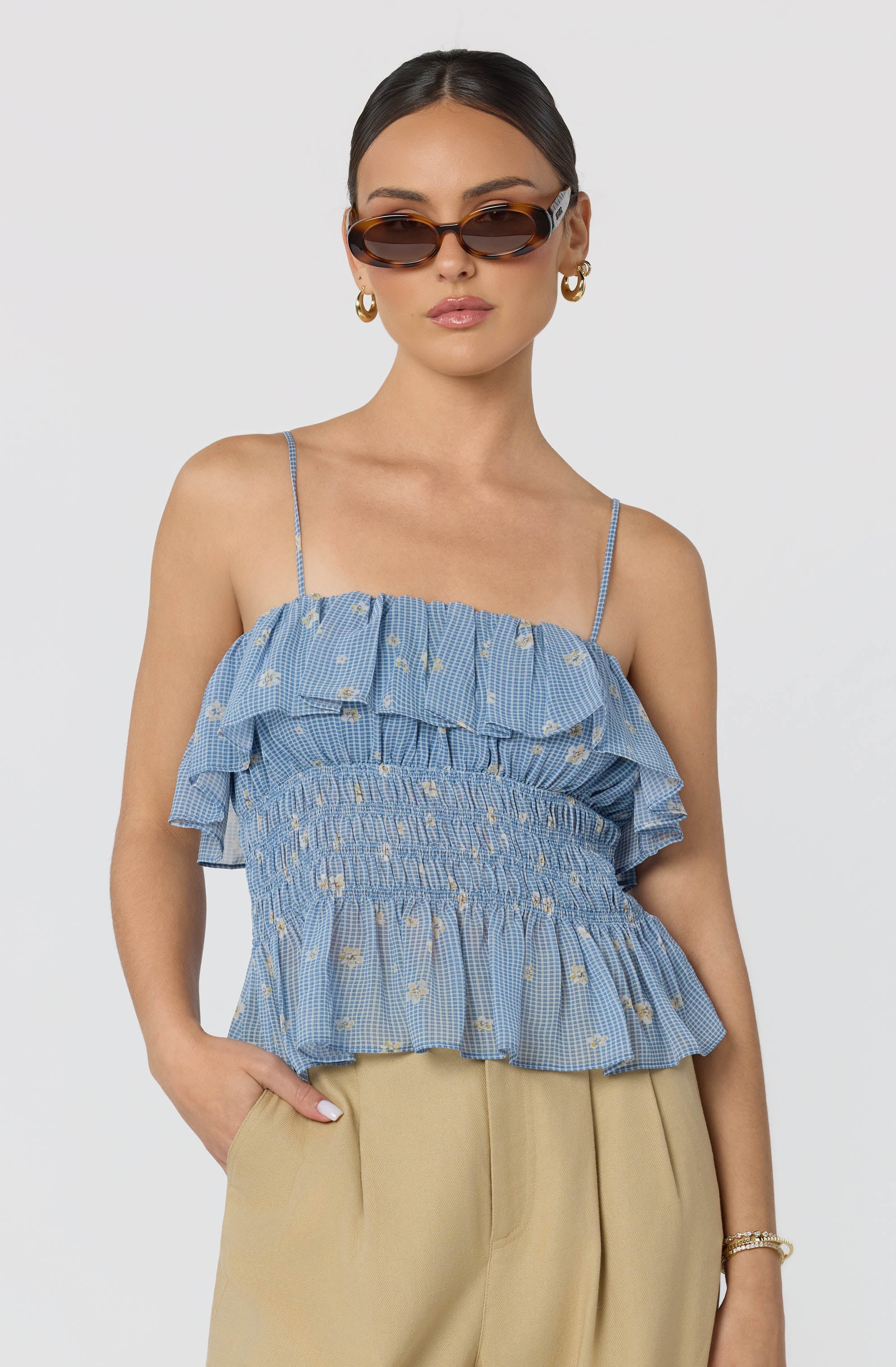 Carmelitha Smocked Ruffle Peplum Top