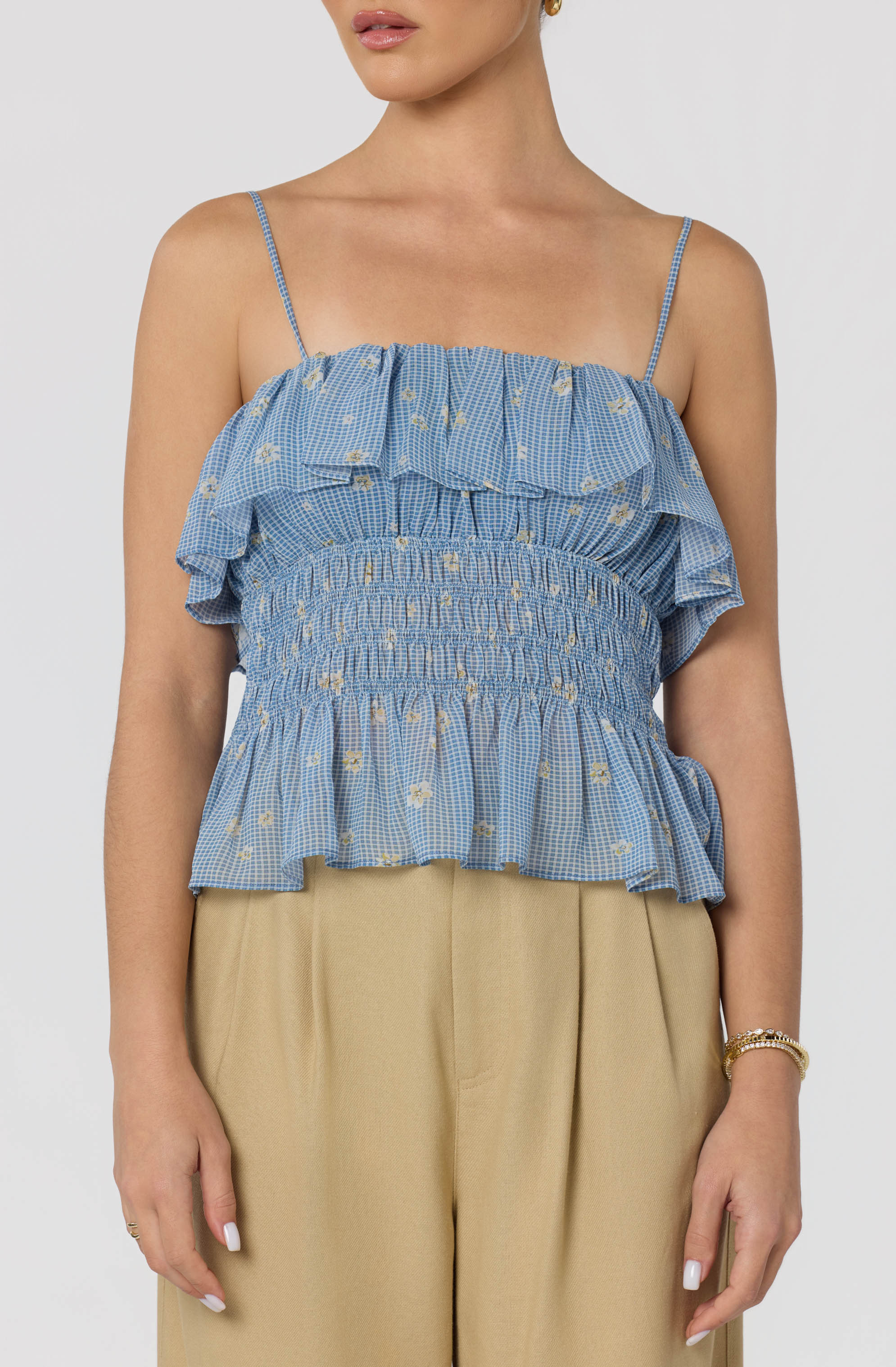 Carmelitha Smocked Ruffle Peplum Top