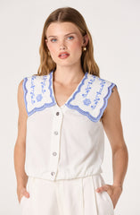 Corinne Embroidered Sailor Collar Top