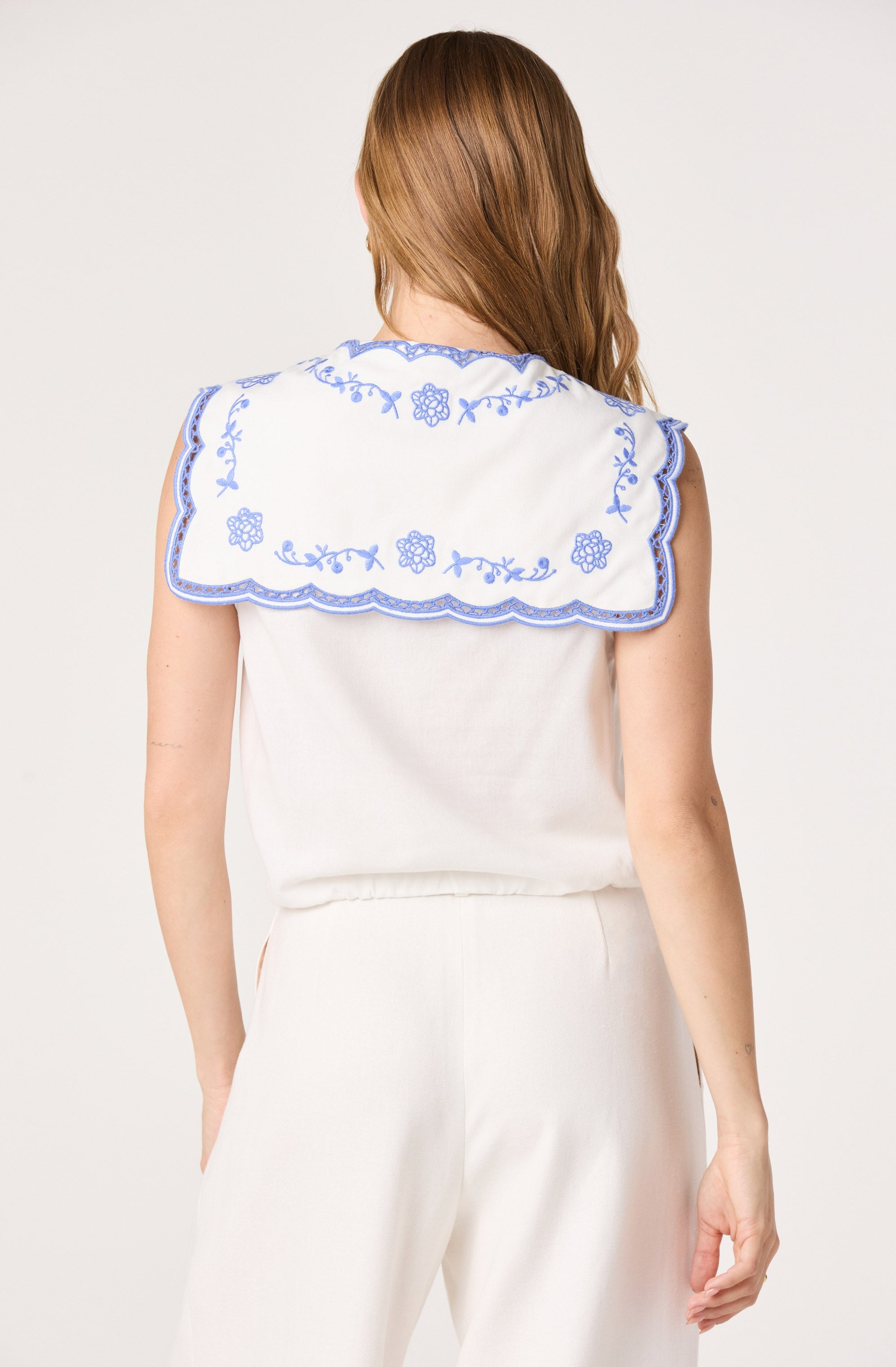 Corinne Embroidered Sailor Collar Top
