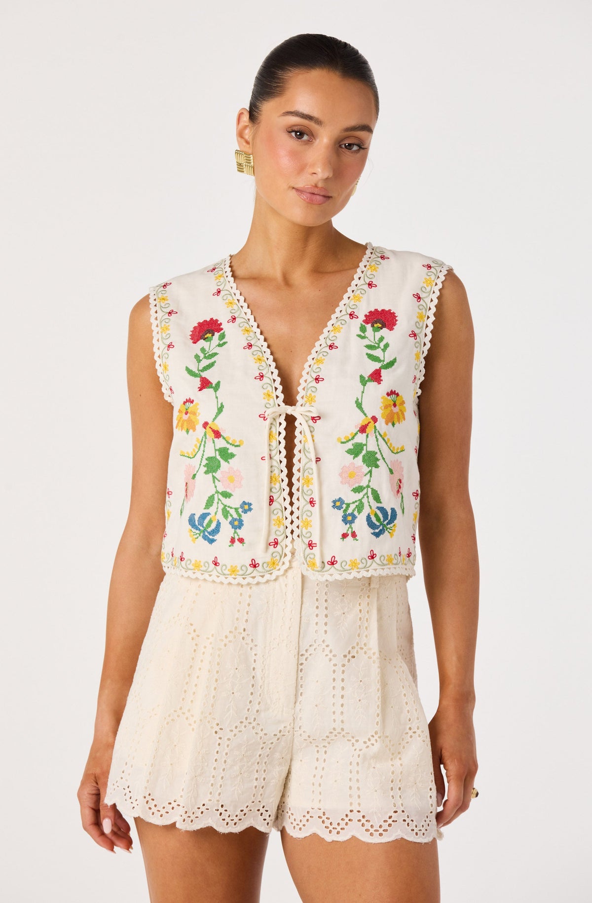 Amina Floral Embroidered Vest