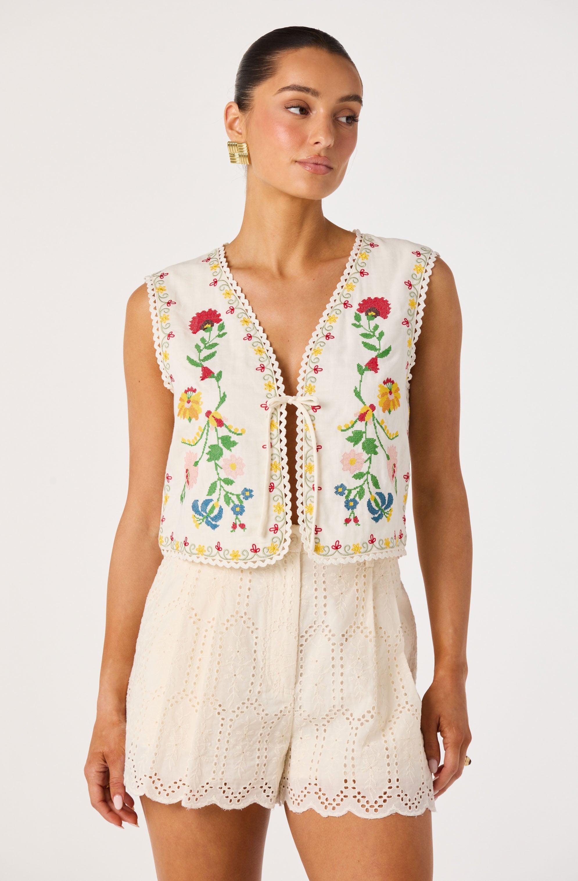 Amina Floral Embroidered Vest