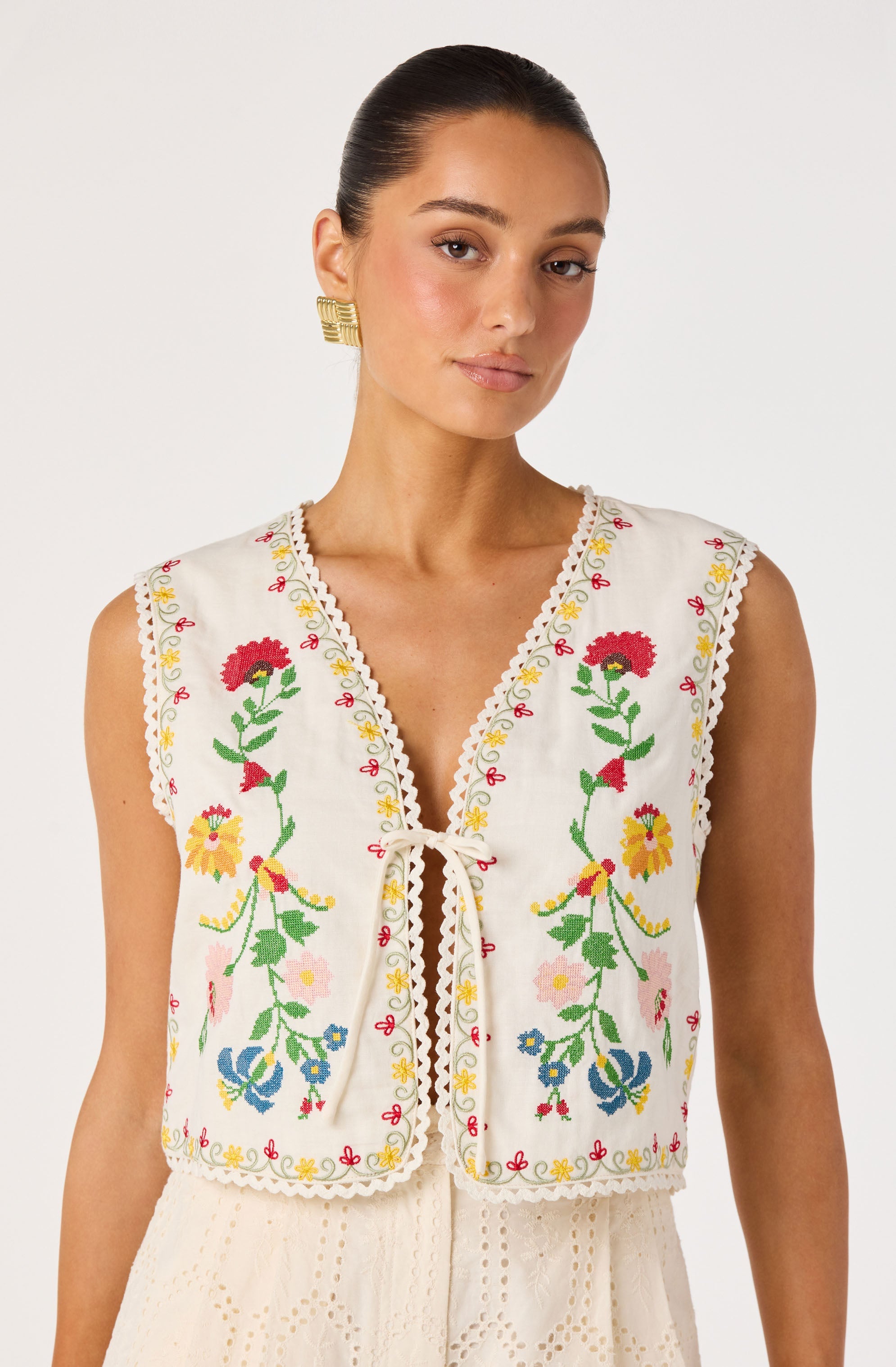 Amina Floral Embroidered Vest