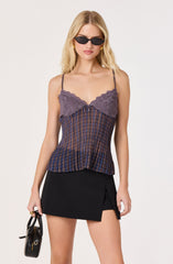 Haleigh Plaid Mesh Top