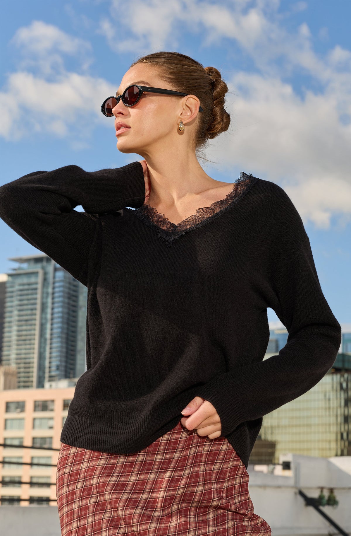 Jadyn Lace-Trim V-Neck Sweater